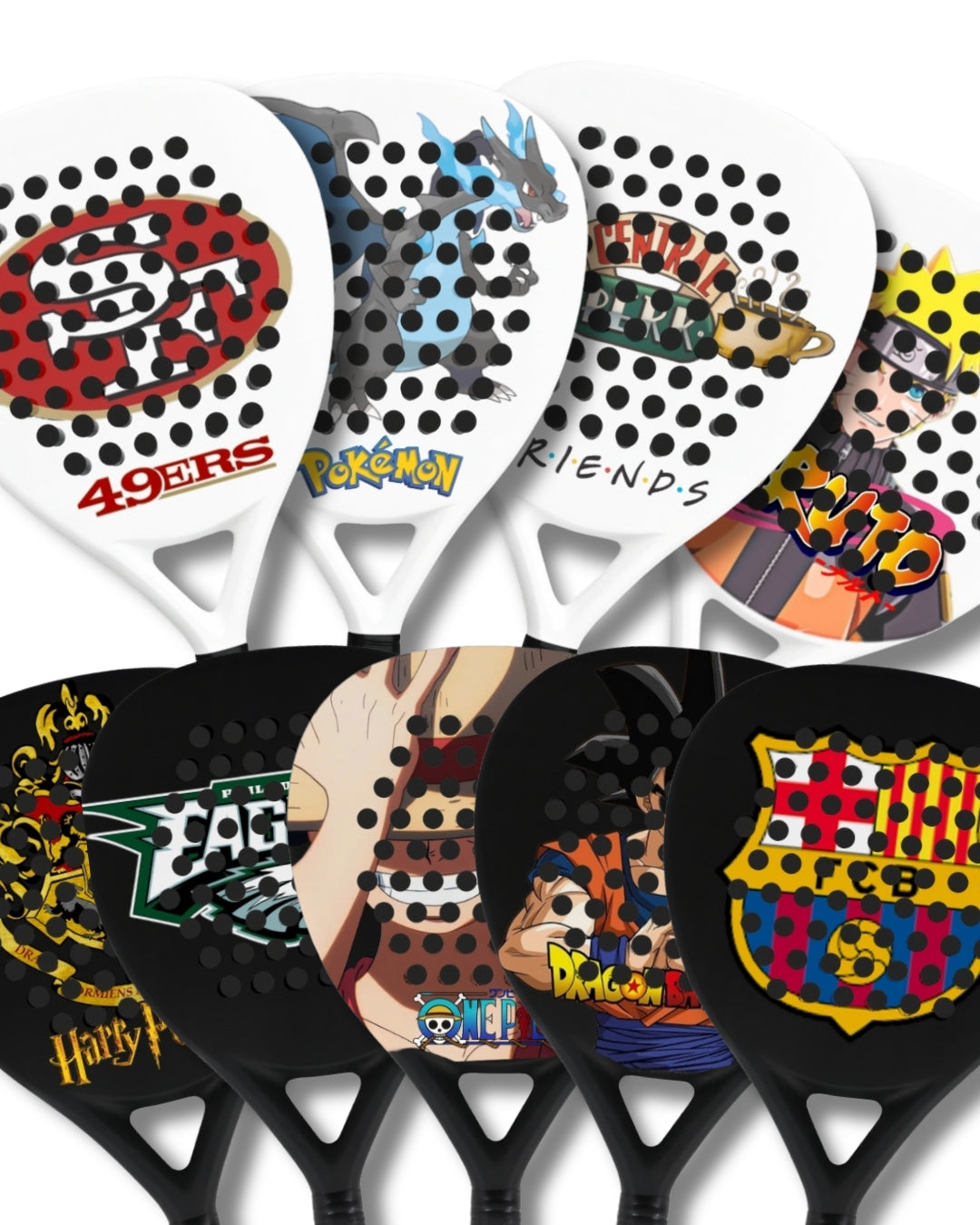 Palas de pádel personalizadas Baxdel mostrando diferentes estilos de diseño para jugadores y clubs