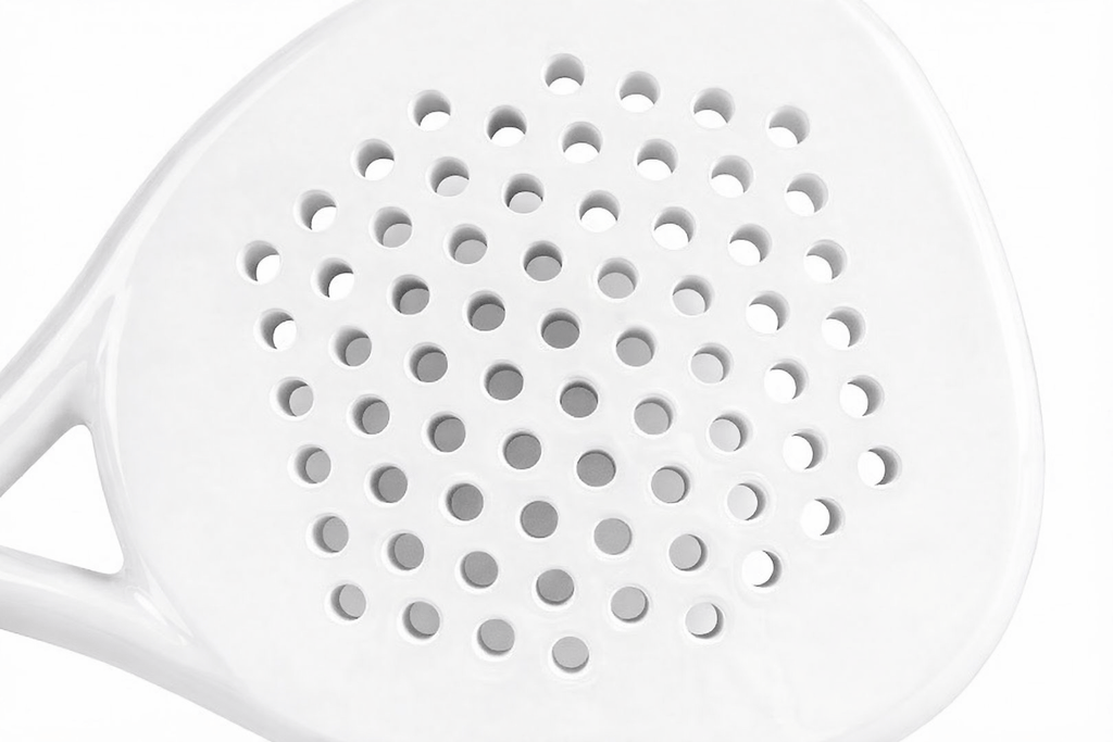 Detalle del plano de golpeo de la pala de pádel White Label Fibra de Vidrio